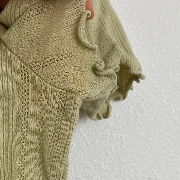 J. Crew Pointelle short-sleeve knit cardigan Small Sage Button-Up Sweater - Picture 4 of 7